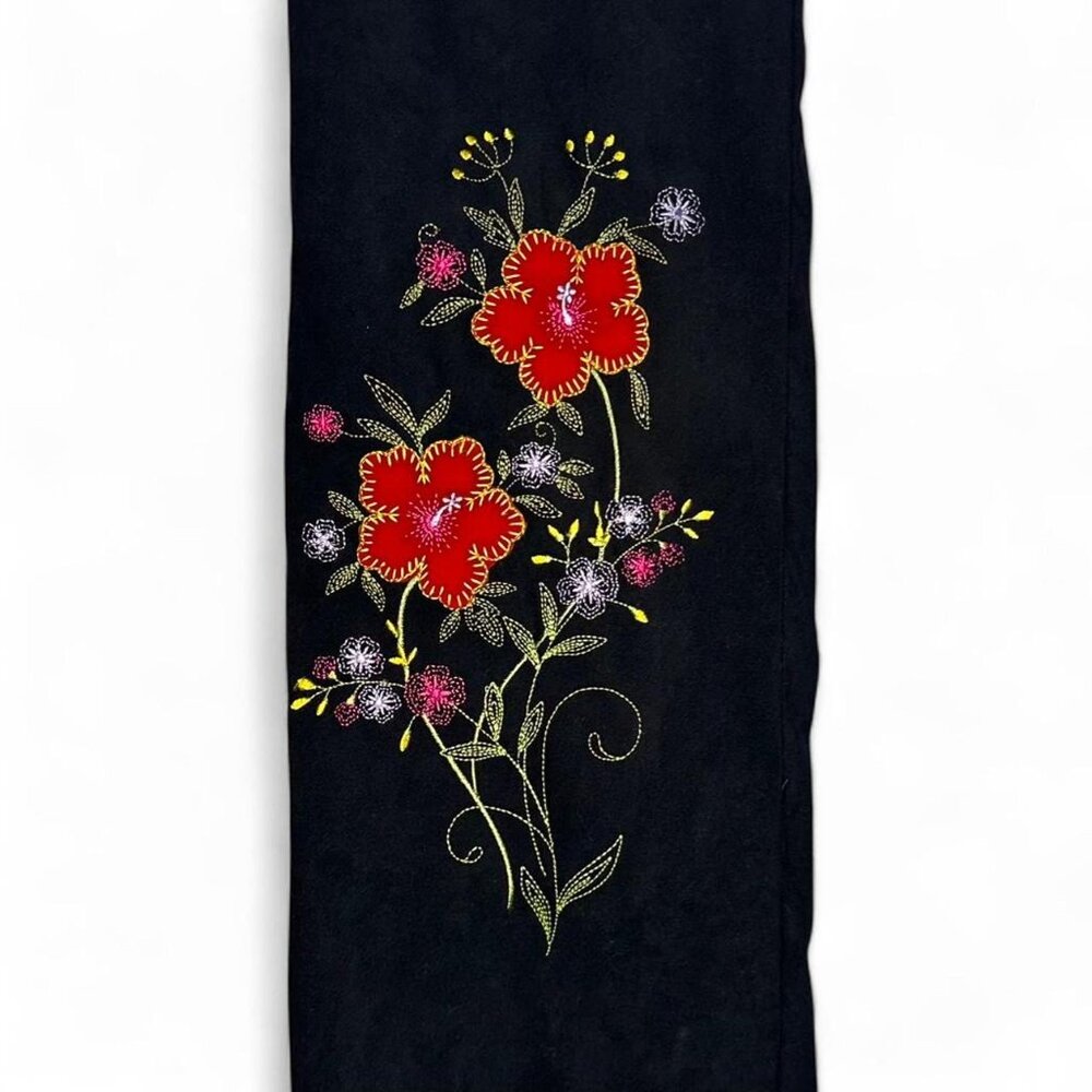 Loco Lindo Suede Floral Embroidered Pants Vintage Style - Picture 2 of 6